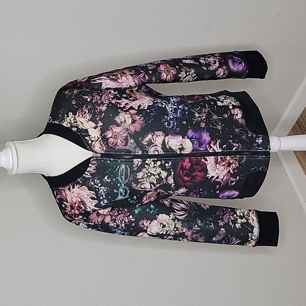 Bebe Sport Floral Scuba Bomber Zip Up Jacket